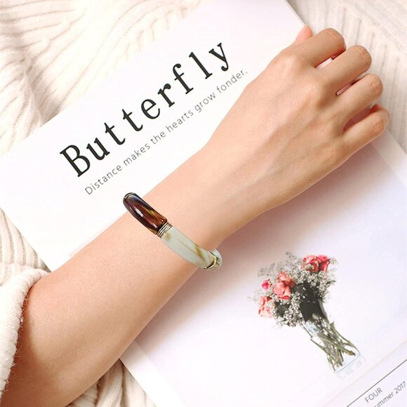 Simple Beaded Gold Plated Bangles Bracelet Chunky Bamboo Tube Curved Stacking Cl - Picture 6 of 9